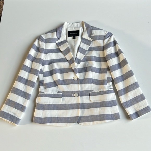 Banana Republic stripped Blazer navy blue and white Linen and Cotton mix - Picture 2 of 8
